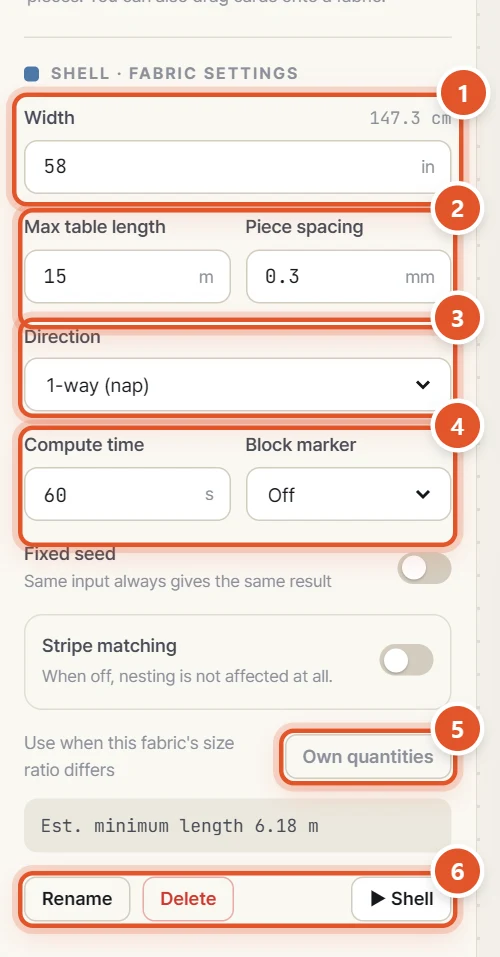 Fabric settings for Shell