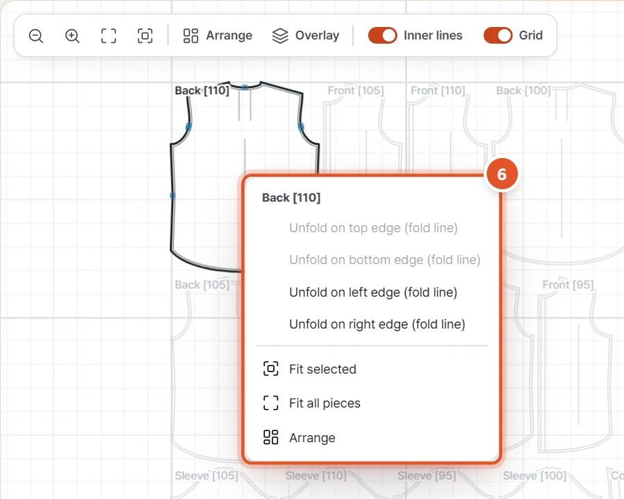 Right-click menu on a piece