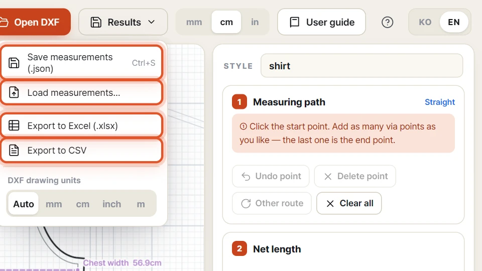 The Results menu