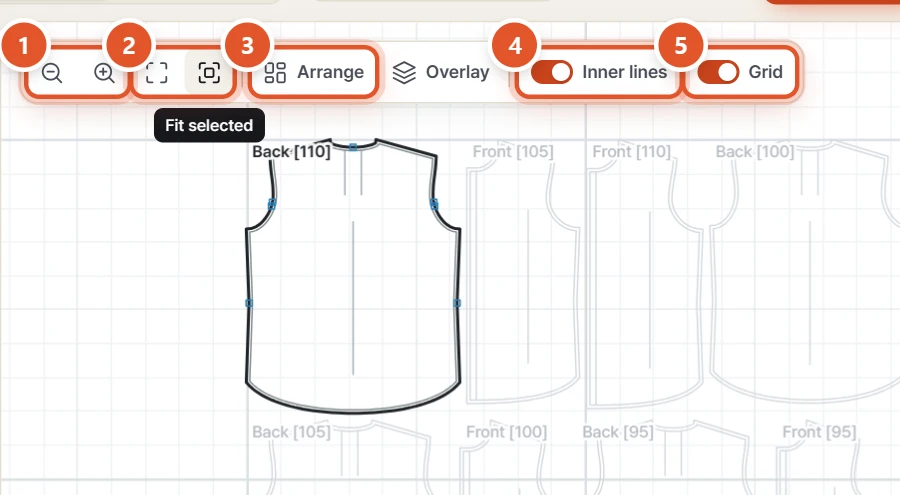 The toolbar — hovering over Fit selected