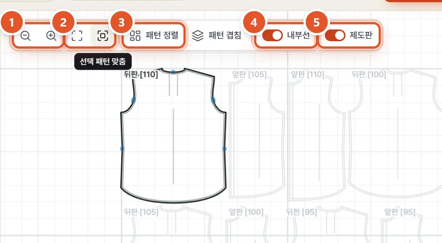 도구 막대 — 선택 패턴 맞춤 위에 마우스를 올린 모습
